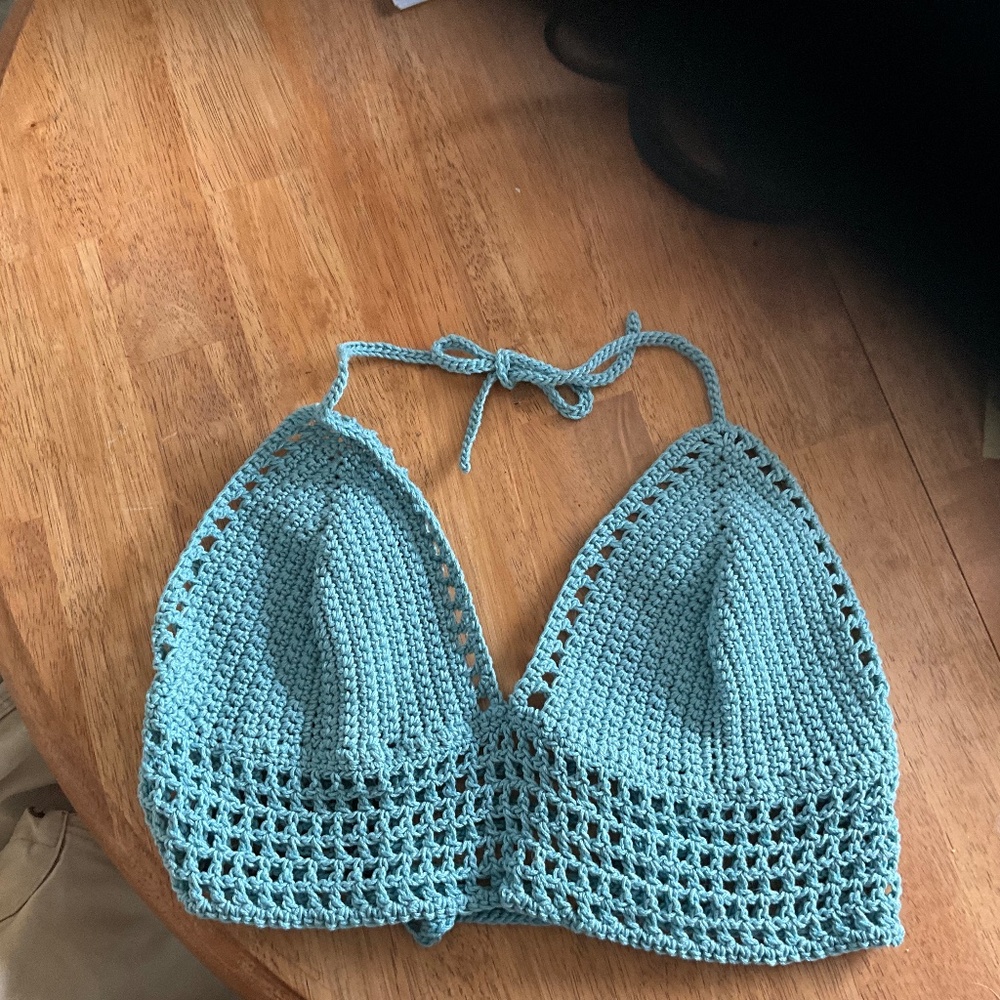 Handmade Halter Crochet Mesh Bikini Boho Bralette Off the shoulder Crop Top - Picture 3 of 10